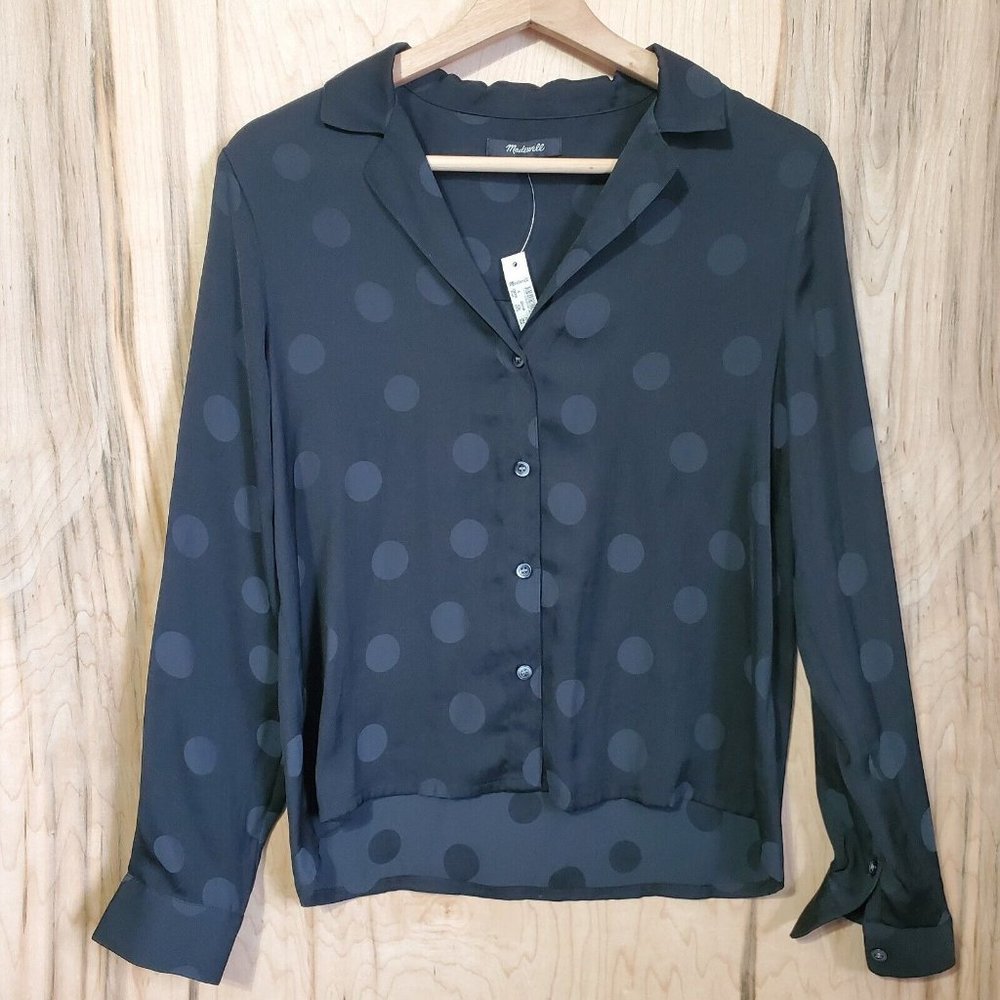 Madewell Black Jacquard Dot Pajama Style Top Button Blouse Womens Sz Small NWT